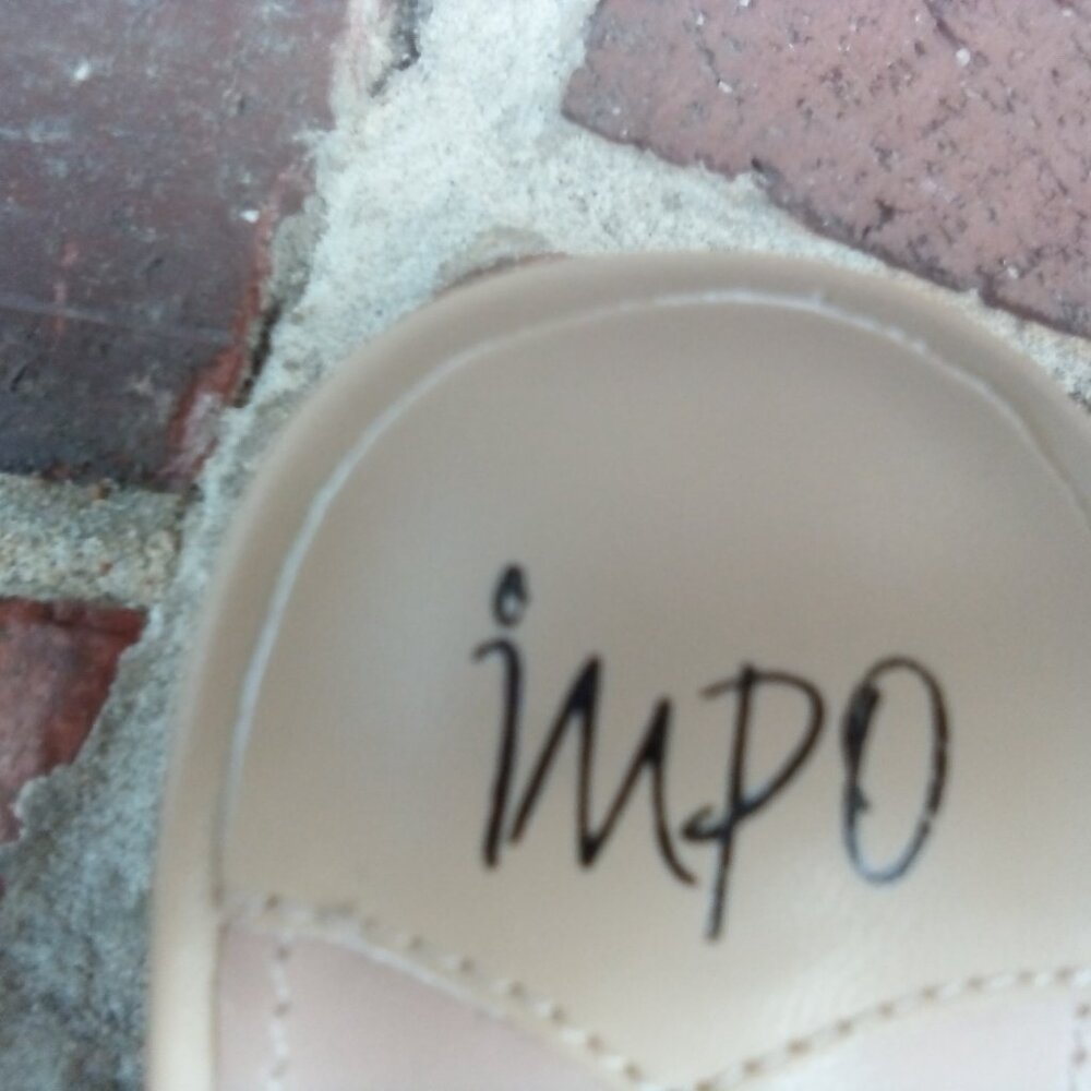 IMPO Slide on, Macrame/Crochet Mule 8.5 Handmade Natural Up. Blush Patent Heel - Picture 3 of 4